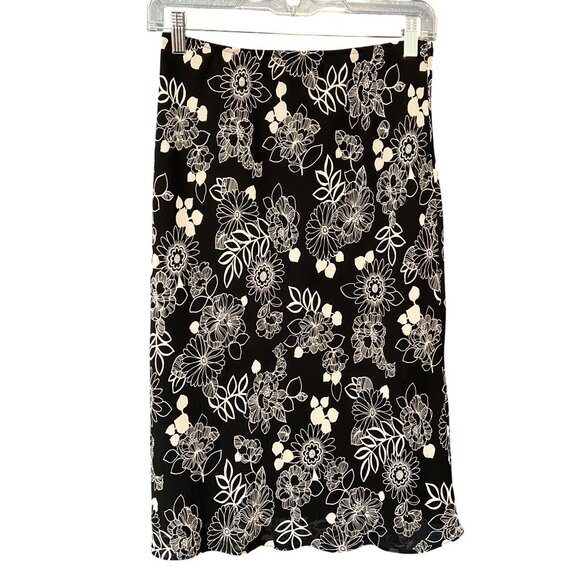 Apostrophe Black & White Floral A-Line Skirt Wrinkle-Free Travel Ready - Picture 1 of 5